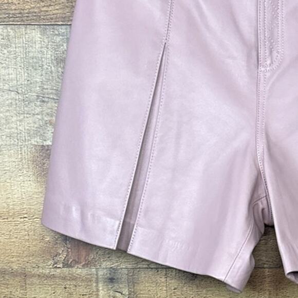 Rebecca Minkoff Mina Lambskin Leather Pleated Shorts Hydrangea Pink SZ 4 - Picture 3 of 11